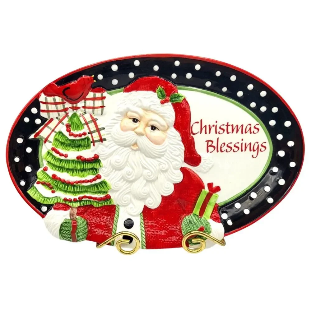 Fitz and Floyd Christmas Blessings Southern Santa Cookie Platter 2014 14